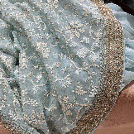 Designer Georgette Chikankari Saree with Sequin  Work