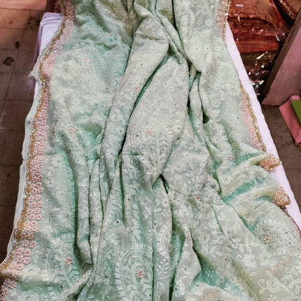 Designer Georgette Chikankari Saree with Sequin  Work