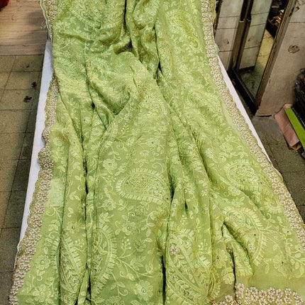 Designer Georgette Chikankari Saree with Sequin  Work