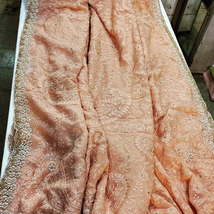 Designer Georgette Chikankari Saree with Sequin  Work