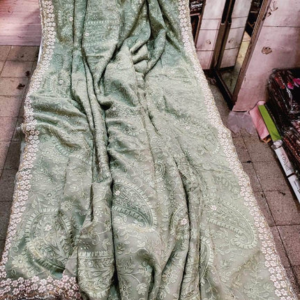 Designer Georgette Chikankari Saree with Sequin  Work