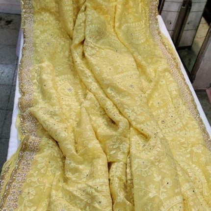 Designer Georgette Chikankari Saree with Sequin  Work