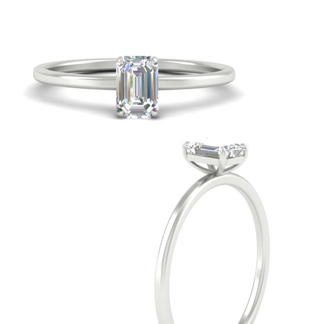 Emerald Cut Thin Classic Solitaire Ring