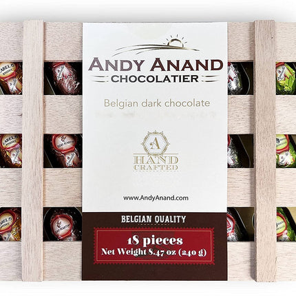 Andy Anand Vegan European Liqueur Dark Chocolate Bottles – Non-Alcoholic Cordials Assortment, Premium 60% Chocolate (Cocoa Butter) Gift Box, 18 Count