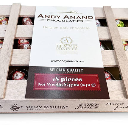 Andy Anand Vegan European Liqueur Dark Chocolate Bottles – Non-Alcoholic Cordials Assortment, Premium 60% Chocolate (Cocoa Butter) Gift Box, 18 Count