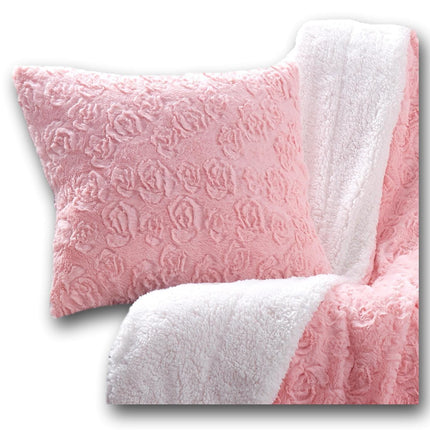 DaDa Bedding Rosey Pastel Blossom Pink Faux Fur Euro Throw Pillow Cover (171752)