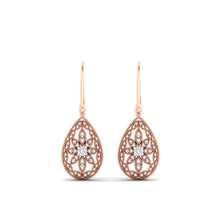 Filigree Diamond Openwork Teardrop Earrings