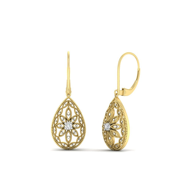 Filigree Diamond Openwork Teardrop Earrings