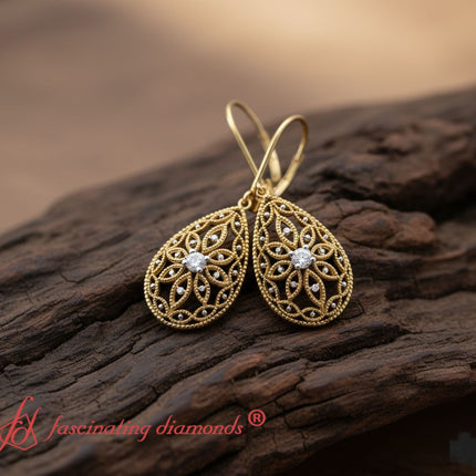 Filigree Diamond Openwork Teardrop Earrings