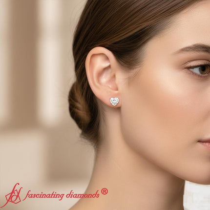 Heart Shaped 3 Prong Basket Stud Earring