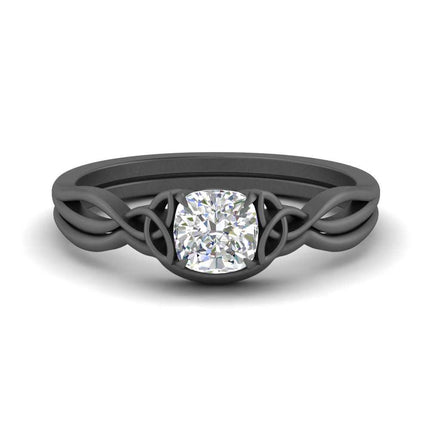 Cushion Cut Infinity Celtic Solitaire Wedding Set