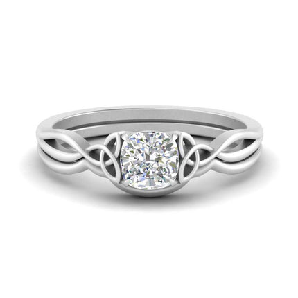 Cushion Cut Infinity Celtic Solitaire Wedding Set