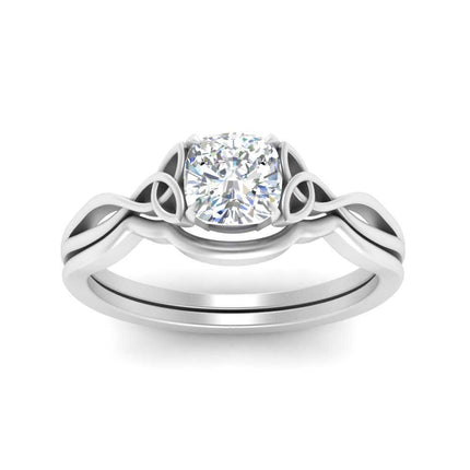 Cushion Cut Infinity Celtic Solitaire Wedding Set