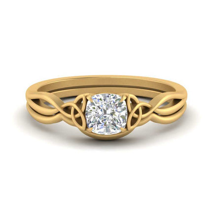 Cushion Cut Infinity Celtic Solitaire Wedding Set