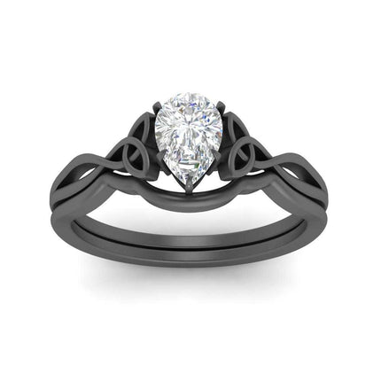 Pear Shaped Infinity Celtic Solitaire Wedding Set