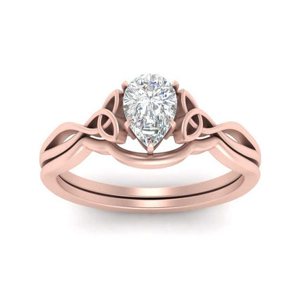 Pear Shaped Infinity Celtic Solitaire Wedding Set