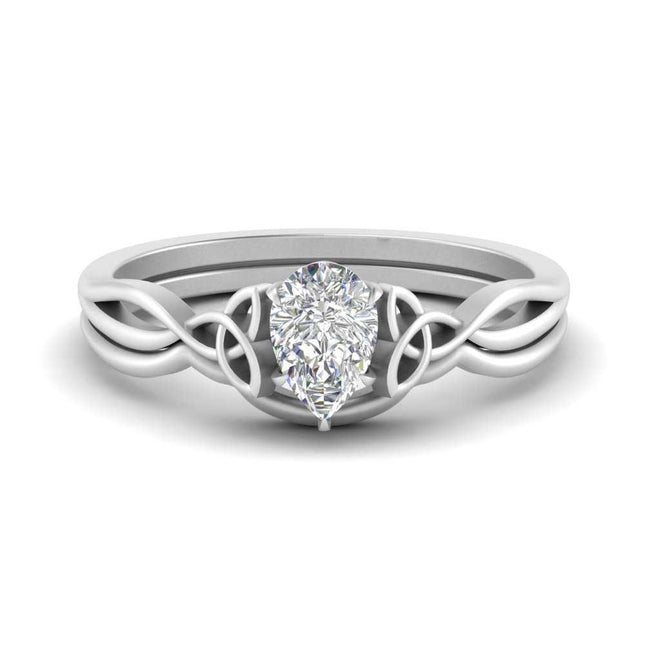 Pear Shaped Infinity Celtic Solitaire Wedding Set