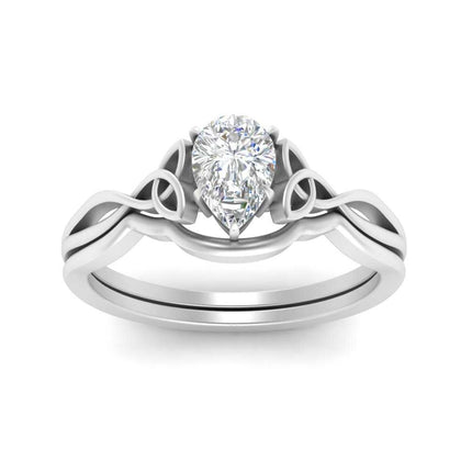 Pear Shaped Infinity Celtic Solitaire Wedding Set