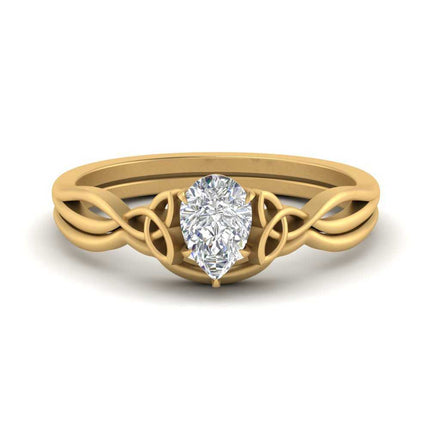 Pear Shaped Infinity Celtic Solitaire Wedding Set
