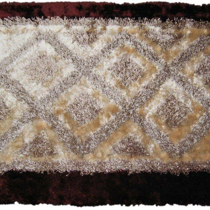 DaDa Bedding Shaggy Soft Viscose Champagne Brown Geometric Diamond Large Area Carpet Rug