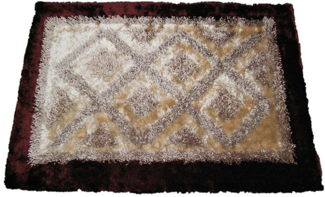 DaDa Bedding Shaggy Soft Viscose Champagne Brown Geometric Diamond Large Area Carpet Rug