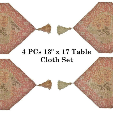 DaDa Bedding Set of 4-Pieces Nature Garden Floral Roses Tapestry Table Dining Cloth Runner Set - 13" x 17" (10072)