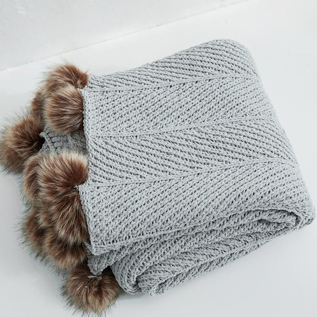 Chenille Throw with Pom Poms - 51"x63"