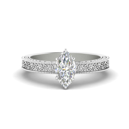 Marquise Cut Celtic Engraved Solitaire Engagement Ring