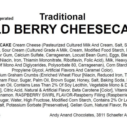 Andy Anand Wild Berry Cheesecake 9" - Made in Traditional Way - Creamy Delight for Every Occasion (2.8 lbs)