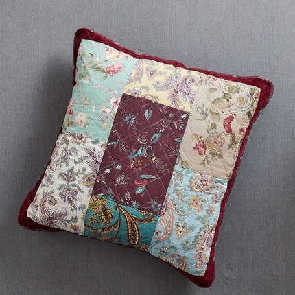 DaDa Bedding Patchwork Burgundy Red Velvet Floral Euro Pillow Cover, 26" x 26" (JHW-868)