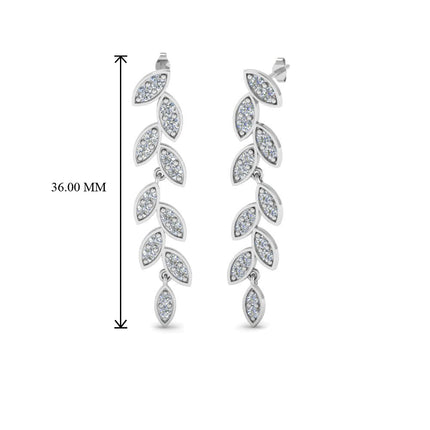 Pave Diamond Leaf Drop Earring