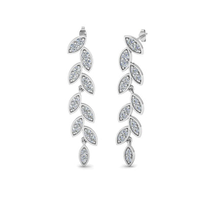 Pave Diamond Leaf Drop Earring