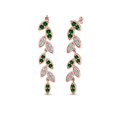 Pave Diamond Leaf Drop Earring