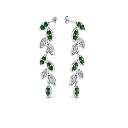 Pave Diamond Leaf Drop Earring