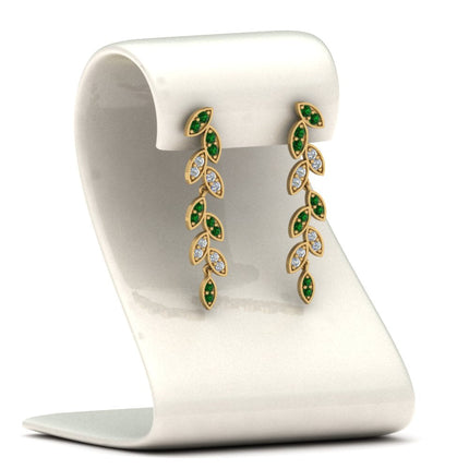 Pave Diamond Leaf Drop Earring