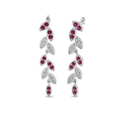 Pave Diamond Leaf Drop Earring