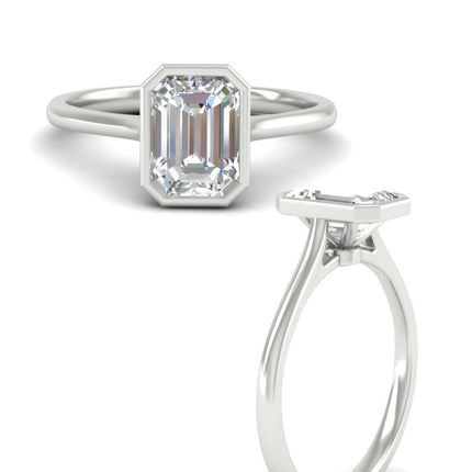 Emerald Cut Petite Bezel Solitaire Engagement Ring