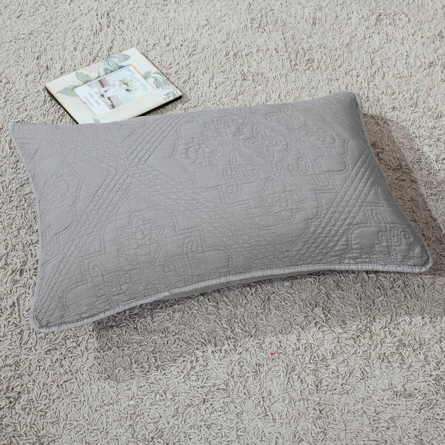 DaDa Bedding Floral Stone Wash Grey Diamond Pattern Quilted King Size Pillow Sham - 20” x 36” (JHW855)