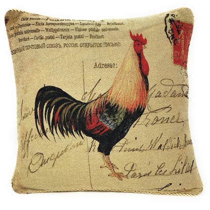 DaDa Bedding Set of 2-Pieces Glamorous Country Rooster Farmhouse Tapestry Throw Pillow Covers w/ Inserts - 18" x 18"