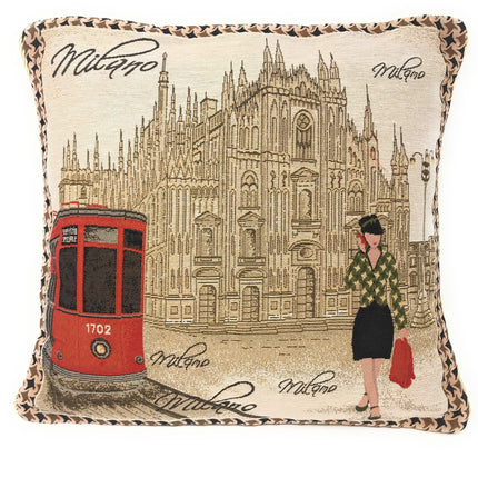 DaDa Bedding Set of 2-Pieces Postcard Milan Tapestry Throw Pillow Covers w/ Pillow Inserts, 18" x 18"