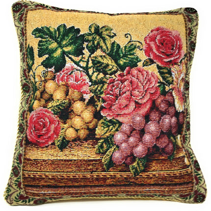 DaDa Bedding Set of 2-Pieces Parade Fruit & Roses Garden Tapestry Throw Pillow Covers w/ Inserts - 18" x 18"