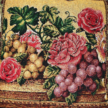 DaDa Bedding Set of 2-Pieces Parade Fruit & Roses Garden Tapestry Throw Pillow Covers w/ Inserts - 18" x 18"