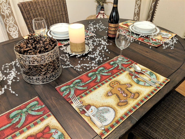 DaDa Bedding Set of 4-Pieces Gingerbread Sweets Holiday Woven Tapestry Placemats 13” x 19” (12917)