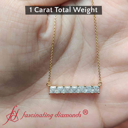 Princess Cut Horizontal Bar Pendant