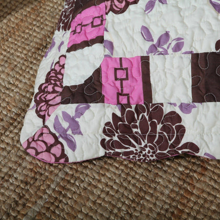 DaDa Bedding Bohemian Purple Blooms Floral Garden Pink Brown Bedspread Set (KBJ1629)