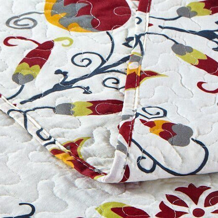 DaDa Bedding Casablanca Garden Mediterranean Floral Red & White Quilted Bedspread Set (HS-11130)