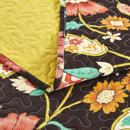 DaDa Bedding Marigold’s Floral Brown Yellow Botanical Garden Quilted Bedspread Set (HS-3330)