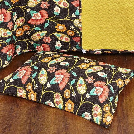 DaDa Bedding Marigold’s Floral Brown Yellow Botanical Garden Quilted Bedspread Set (HS-3330)