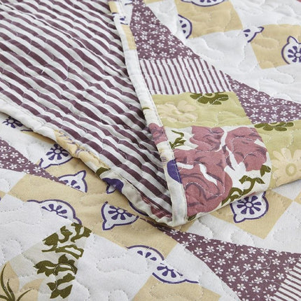 DaDa Bedding Wisteria Cottage Roses Floral Lightweight Quilted Bedspread Set (HS-1003)