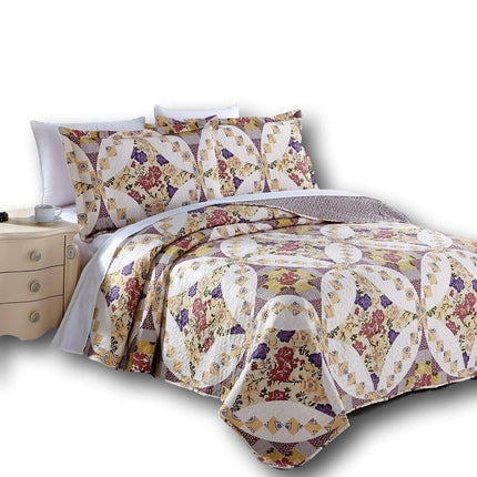 DaDa Bedding Wisteria Cottage Roses Floral Lightweight Quilted Bedspread Set (HS-1003)